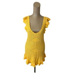 NWT! Free People Beach Mykonos Sweater Mini Dress Yellow Gold Size XS